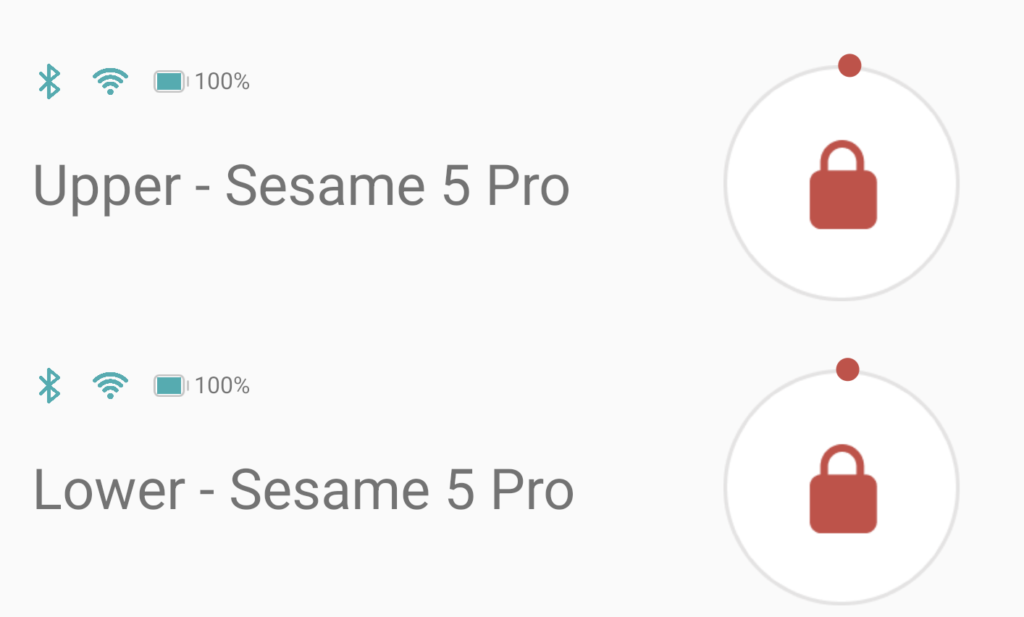 2台のSESAME 5 Proが登録されたアプリの表示